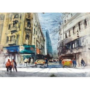 Farrukh Naseem, 15 x 22 Inch, Watercolor On Paper, Cityscape Painting,AC-FN-084